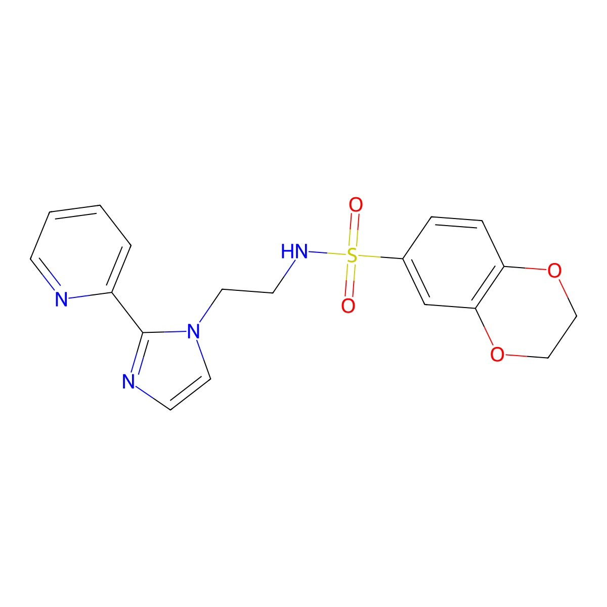 N-(2-(2-(pyridin-2-yl)-1H-imidazol-1-yl)ethyl)-2,3-dihydrobenzo[b][1,4]dioxine-6-sulfonamide molecular structure, CAS 2034506-43-7