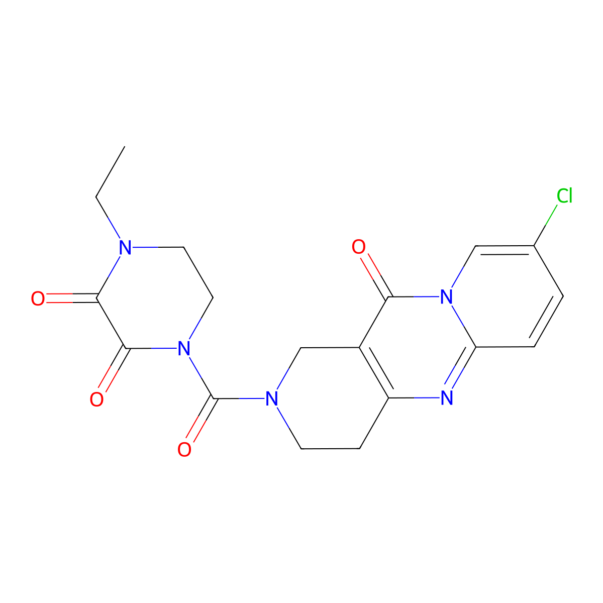 1-(8-chloro-11-oxo-2,3,4,11-tetrahydro-1H-dipyrido[1,2-a:4',3'-d]pyrimidine-2-carbonyl)-4-ethylpiperazine-2,3-dione molecular structure, CAS 2034506-46-0