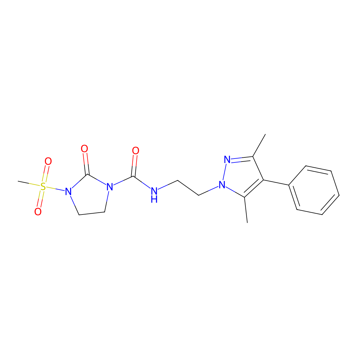 N-(2-(3,5-dimethyl-4-phenyl-1H-pyrazol-1-yl)ethyl)-3-(methylsulfonyl)-2-oxoimidazolidine-1-carboxamide molecular structure, CAS 2034506-54-0