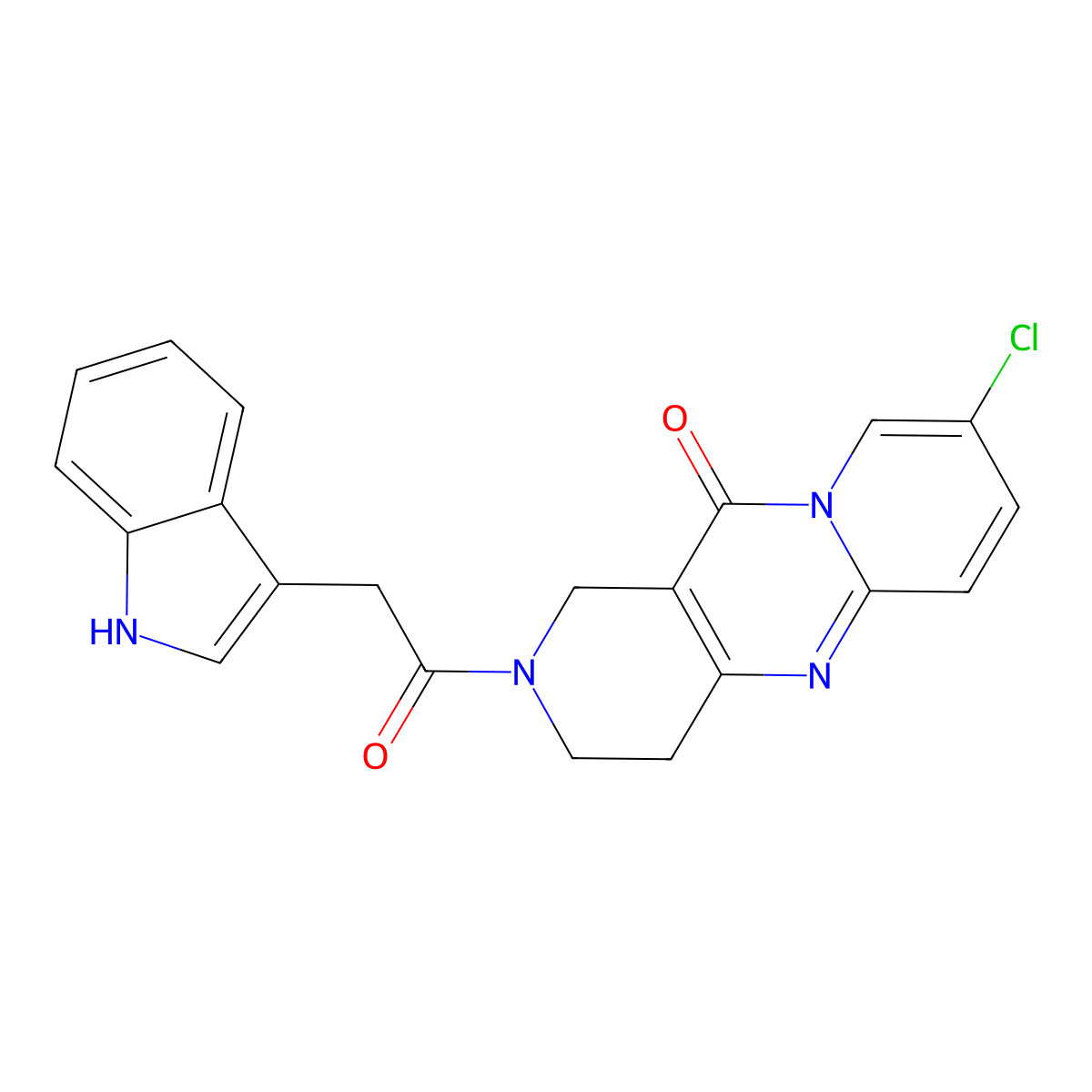 2-(2-(1H-indol-3-yl)acetyl)-8-chloro-3,4-dihydro-1H-dipyrido[1,2-a:4',3'-d]pyrimidin-11(2H)-one molecular structure, CAS 2034506-55-1