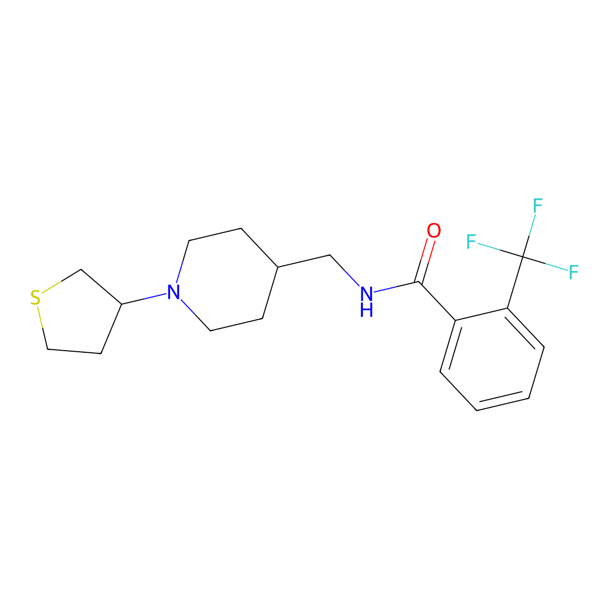 N-((1-(tetrahydrothiophen-3-yl)piperidin-4-yl)methyl)-2-(trifluoromethyl)benzamide molecular structure, CAS 2034506-56-2