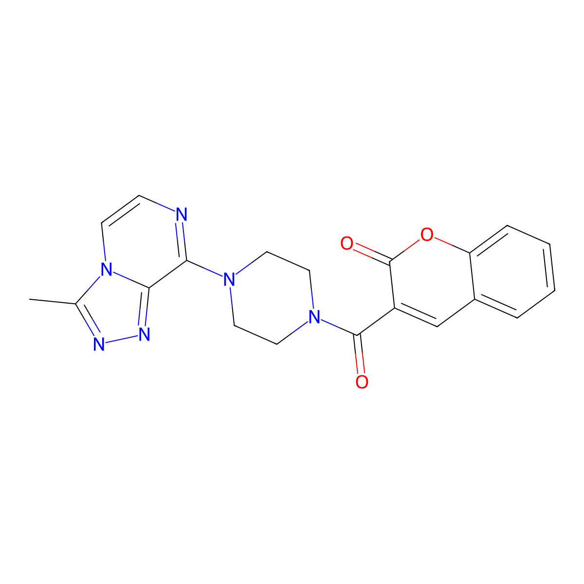 3-(4-(3-methyl-[1,2,4]triazolo[4,3-a]pyrazin-8-yl)piperazine-1-carbonyl)-2H-chromen-2-one molecular structure, CAS 2034506-57-3