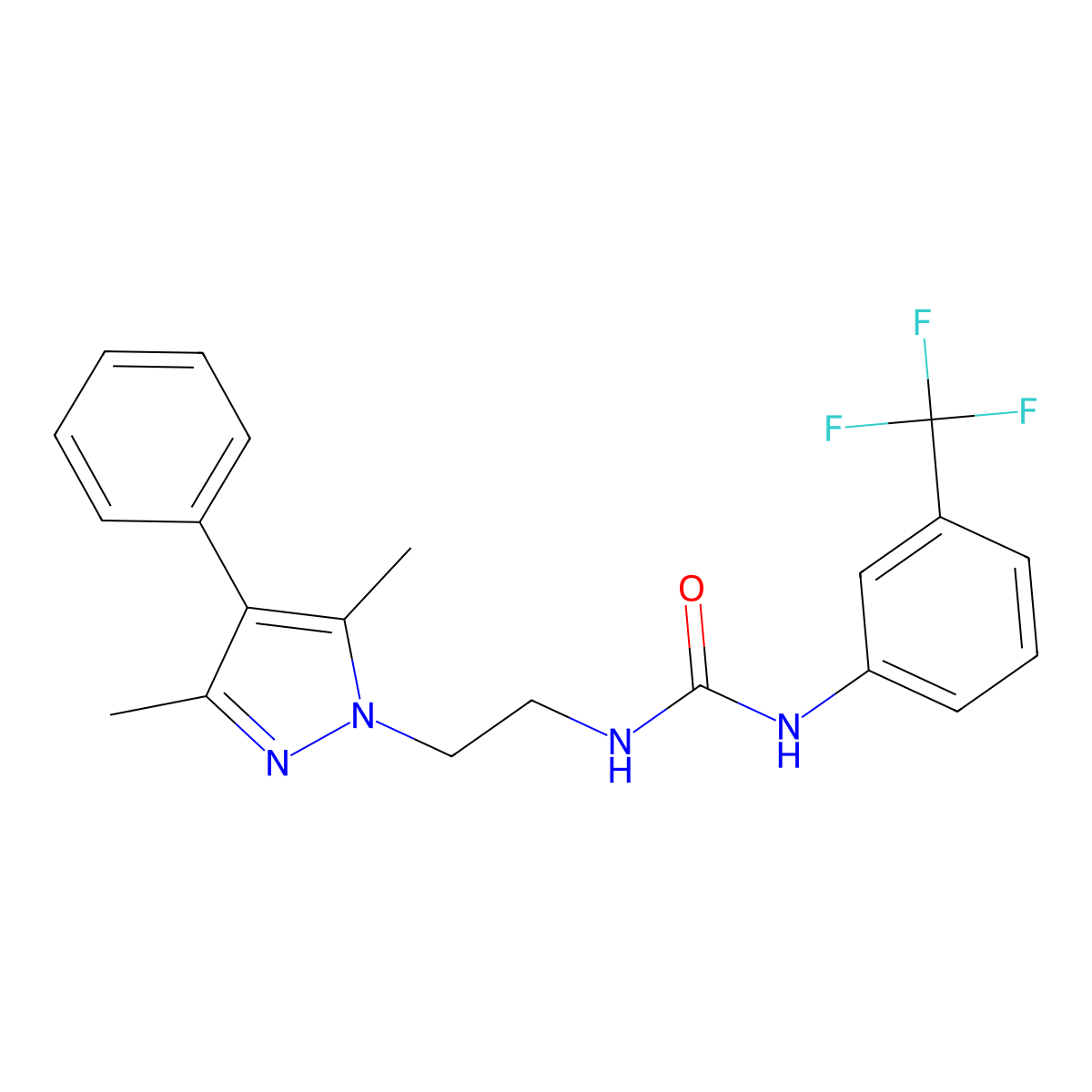 1-(2-(3,5-dimethyl-4-phenyl-1H-pyrazol-1-yl)ethyl)-3-(3-(trifluoromethyl)phenyl)urea molecular structure, CAS 2034506-63-1