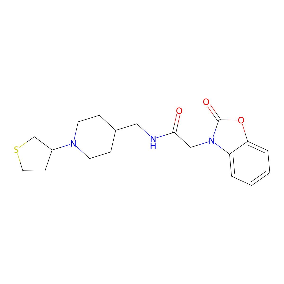 2-(2-oxobenzo[d]oxazol-3(2H)-yl)-N-((1-(tetrahydrothiophen-3-yl)piperidin-4-yl)methyl)acetamide molecular structure, CAS 2034506-65-3