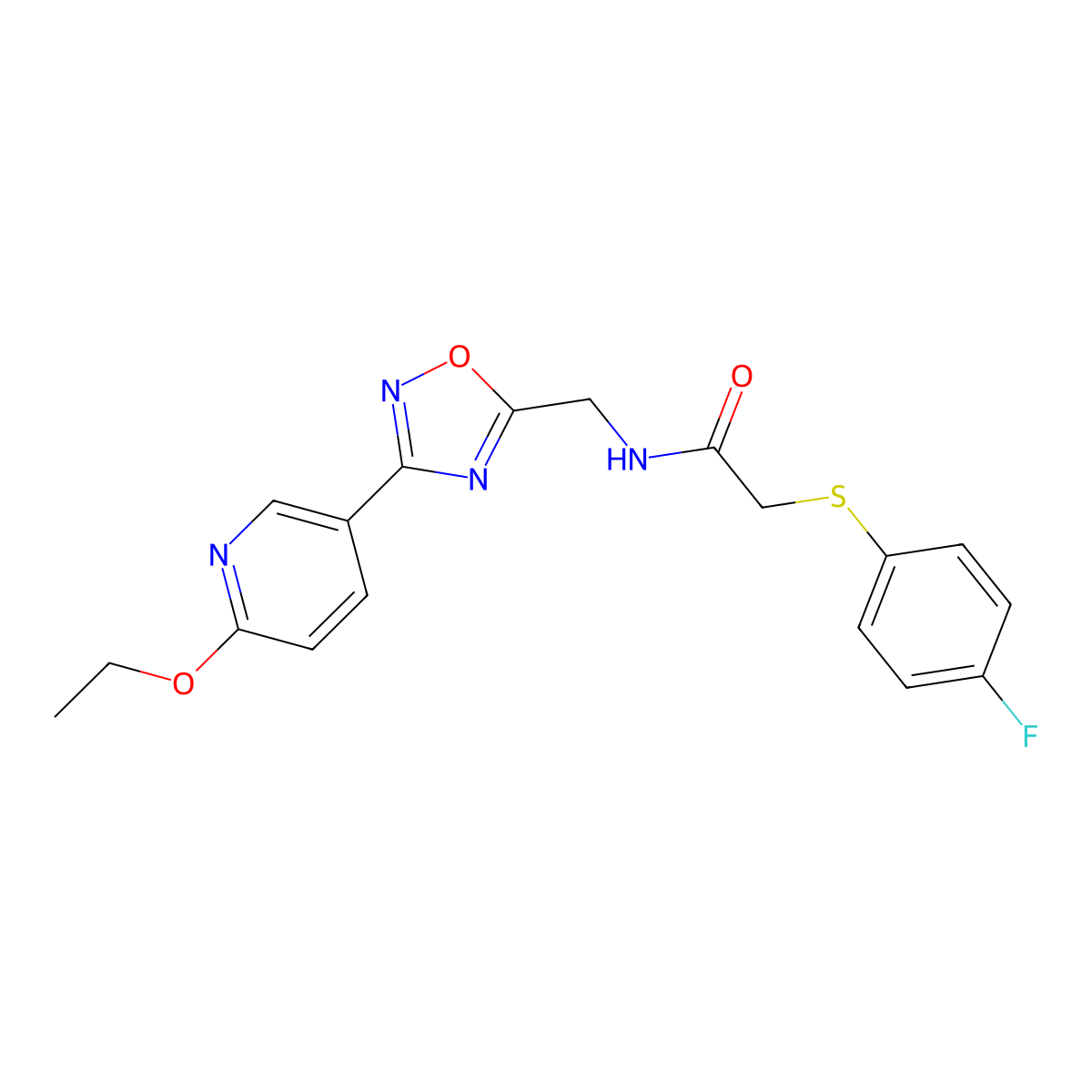 N-((3-(6-ethoxypyridin-3-yl)-1,2,4-oxadiazol-5-yl)methyl)-2-((4-fluorophenyl)thio)acetamide molecular structure, CAS 2034506-69-7