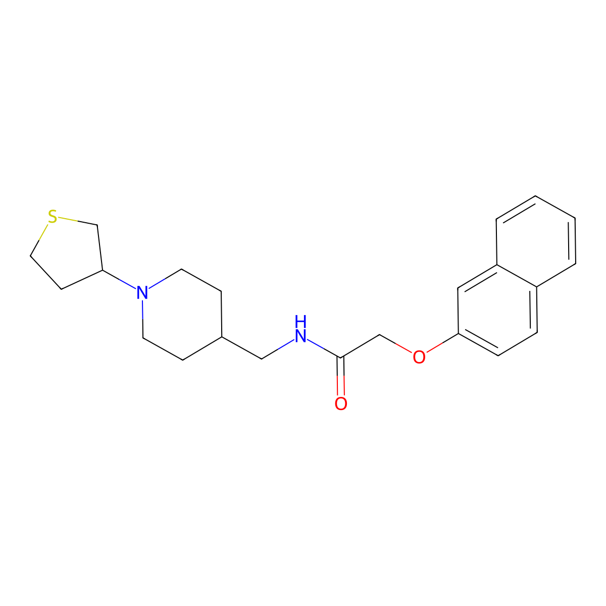 2-(naphthalen-2-yloxy)-N-((1-(tetrahydrothiophen-3-yl)piperidin-4-yl)methyl)acetamide molecular structure, CAS 2034506-71-1