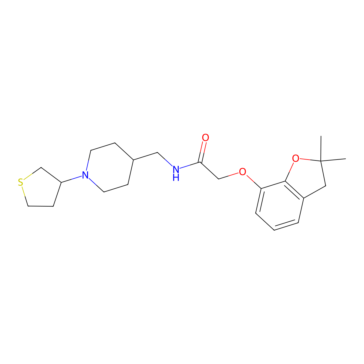 2-((2,2-dimethyl-2,3-dihydrobenzofuran-7-yl)oxy)-N-((1-(tetrahydrothiophen-3-yl)piperidin-4-yl)methyl)acetamide molecular structure, CAS 2034506-79-9