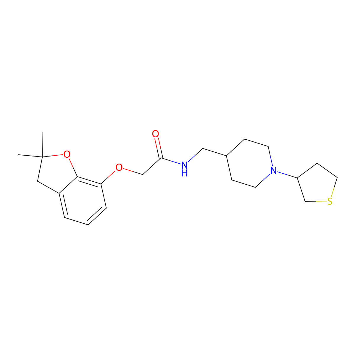 2-((2,2-dimethyl-2,3-dihydrobenzofuran-7-yl)oxy)-N-((1-(tetrahydrothiophen-3-yl)piperidin-4-yl)methyl)acetamide molecular structure, CAS 2034506-79-9