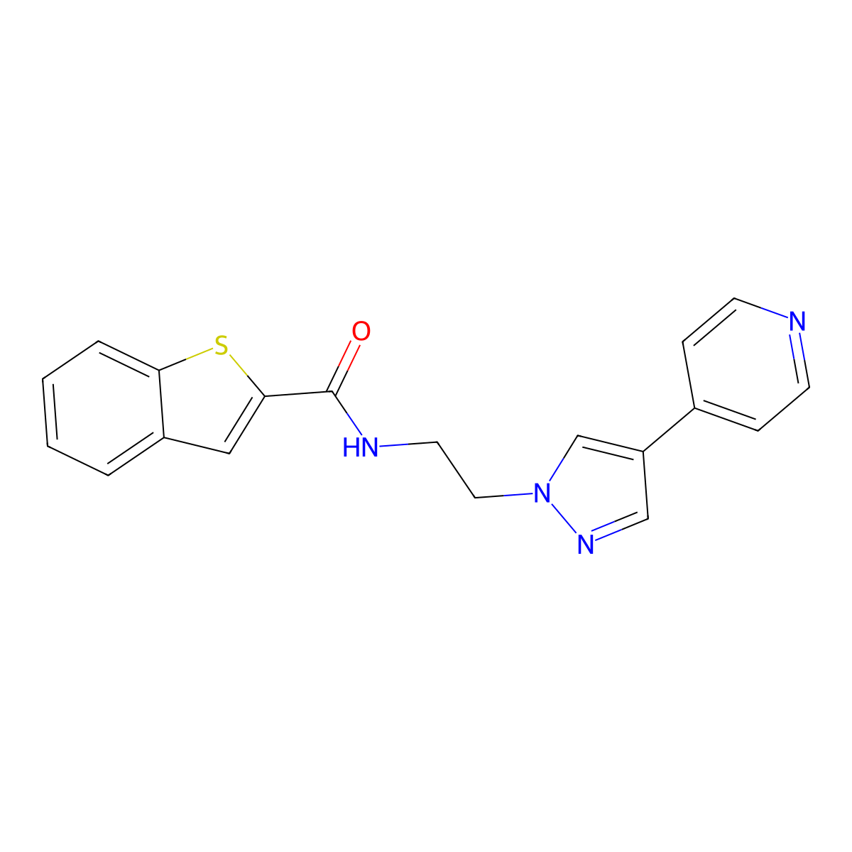 N-{2-[4-(pyridin-4-yl)-1H-pyrazol-1-yl]ethyl}-1-benzothiophene-2-carboxamide molecular structure, CAS 2034506-90-4