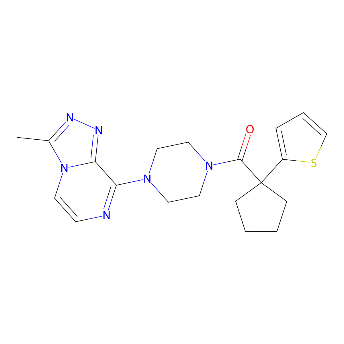 (4-(3-Methyl-[1,2,4]triazolo[4,3-a]pyrazin-8-yl)piperazin-1-yl)(1-(thiophen-2-yl)cyclopentyl)methanone molecular structure, CAS 2034506-93-7