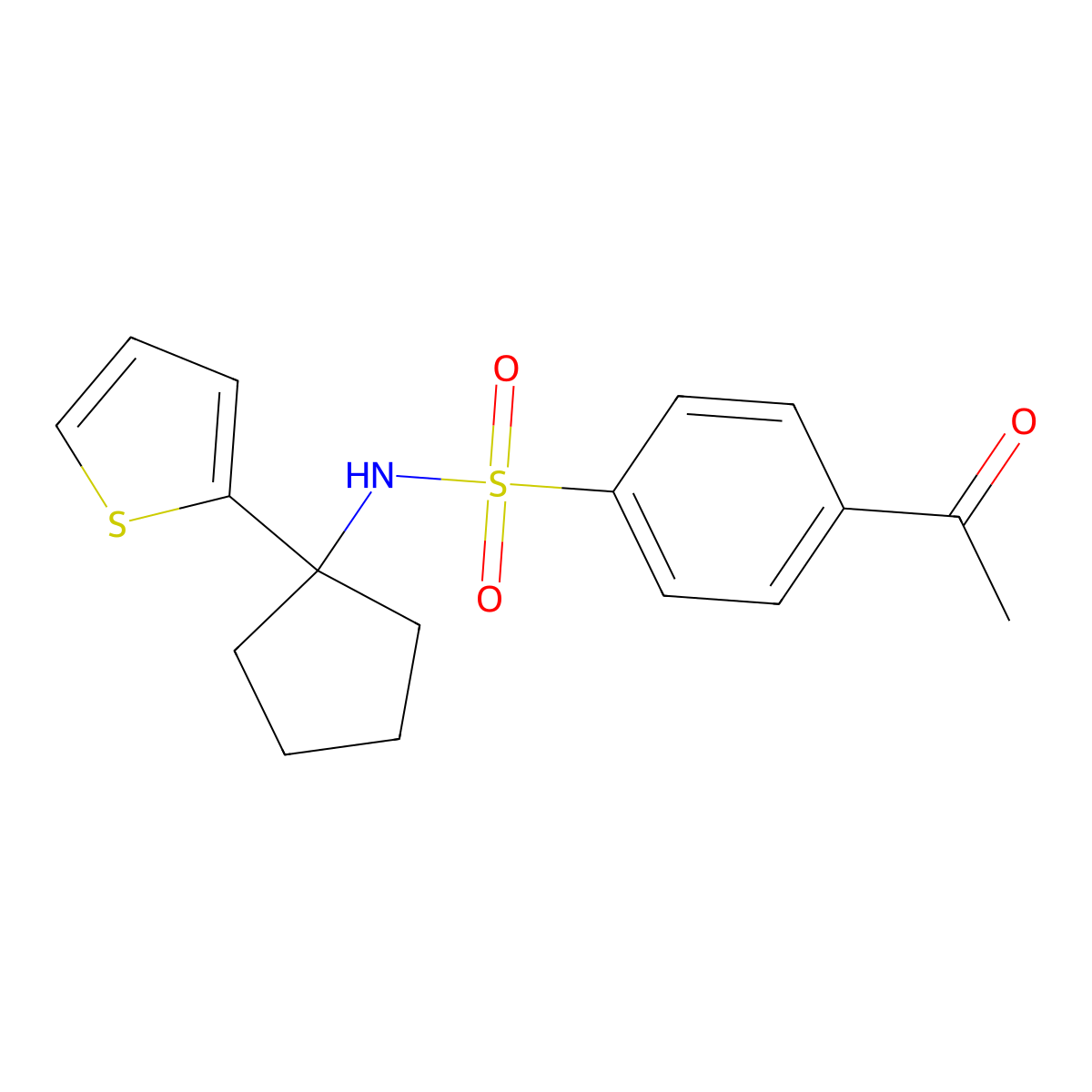 4-acetyl-N-(1-(thiophen-2-yl)cyclopentyl)benzenesulfonamide molecular structure, CAS 2034506-94-8