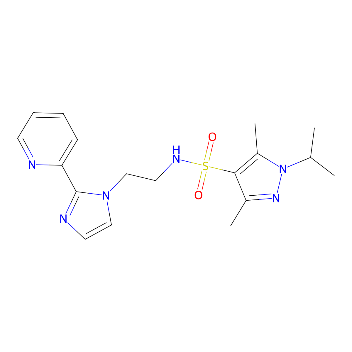 1-isopropyl-3,5-dimethyl-N-(2-(2-(pyridin-2-yl)-1H-imidazol-1-yl)ethyl)-1H-pyrazole-4-sulfonamide molecular structure, CAS 2034506-97-1