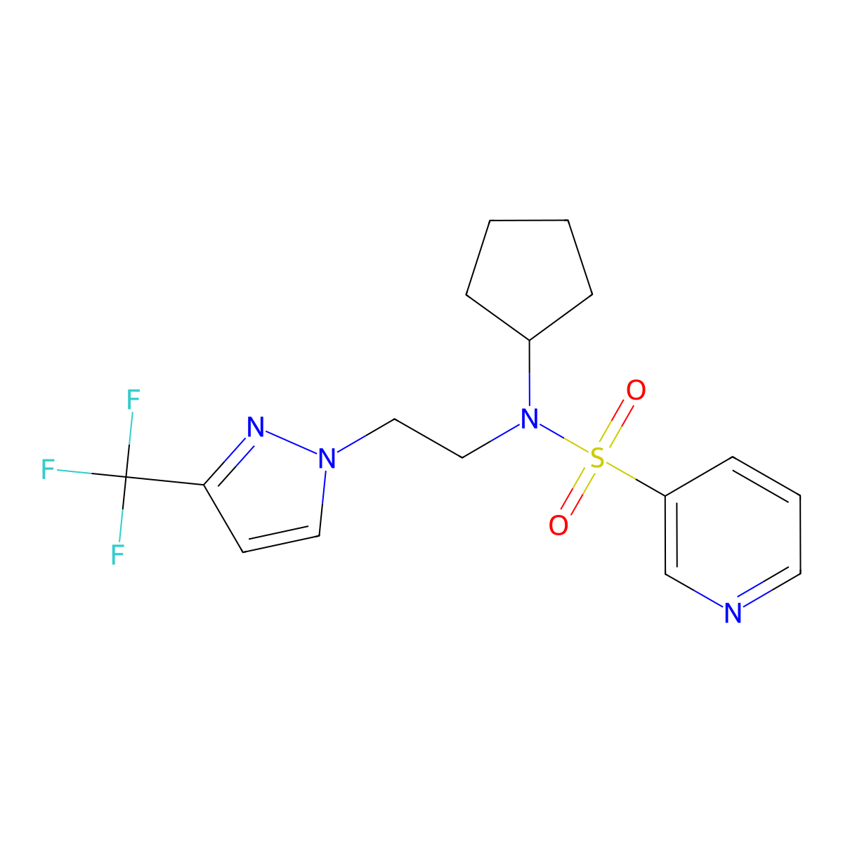 N-cyclopentyl-N-{2-[3-(trifluoromethyl)-1H-pyrazol-1-yl]ethyl}pyridine-3-sulfonamide molecular structure, CAS 2034507-00-9