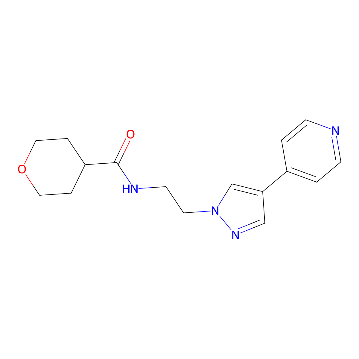 N-{2-[4-(pyridin-4-yl)-1H-pyrazol-1-yl]ethyl}oxane-4-carboxamide molecular structure, CAS 2034507-01-0