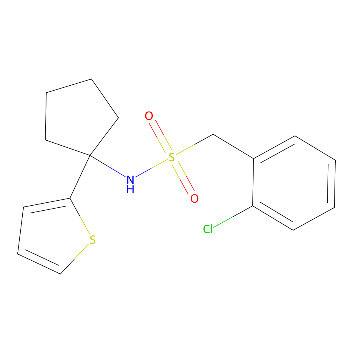1-(2-chlorophenyl)-N-(1-(thiophen-2-yl)cyclopentyl)methanesulfonamide molecular structure, CAS 2034507-12-3