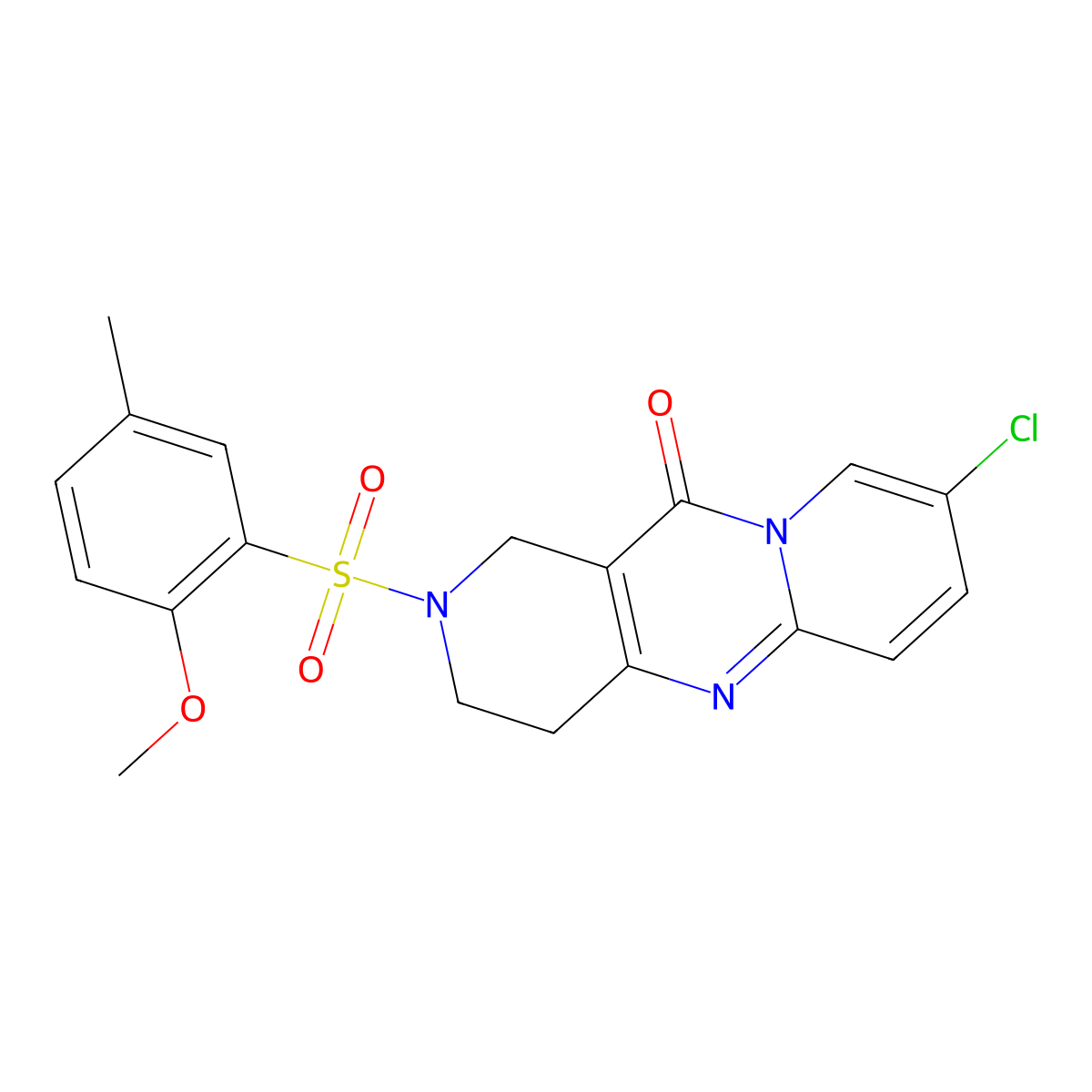8-chloro-2-((2-methoxy-5-methylphenyl)sulfonyl)-3,4-dihydro-1H-dipyrido[1,2-a:4',3'-d]pyrimidin-11(2H)-one molecular structure, CAS 2034507-14-5