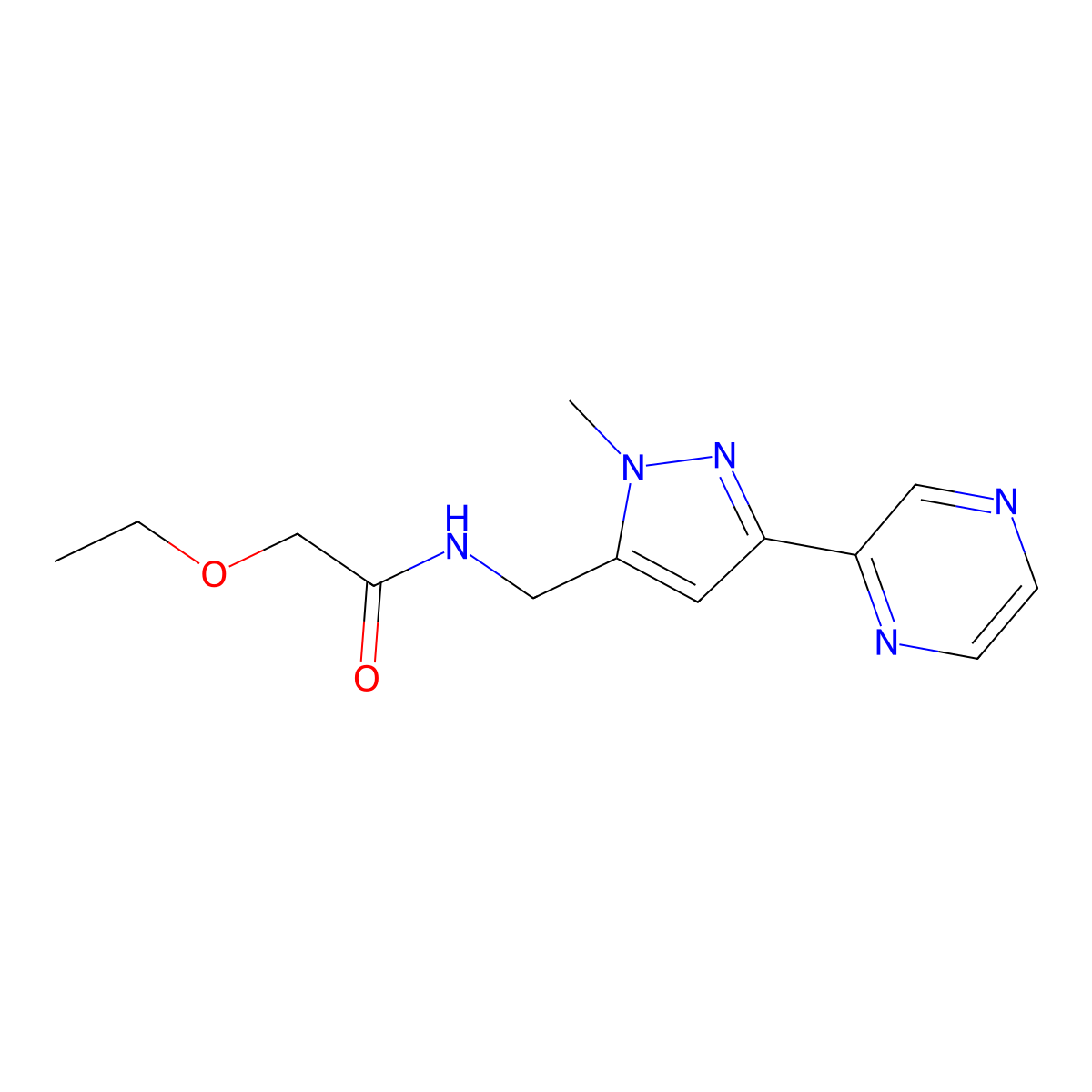 2-ethoxy-N-{[1-methyl-3-(pyrazin-2-yl)-1H-pyrazol-5-yl]methyl}acetamide molecular structure, CAS 2034507-26-9