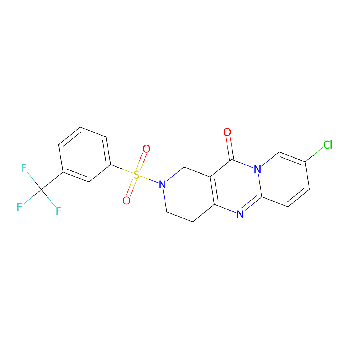 8-chloro-2-((3-(trifluoromethyl)phenyl)sulfonyl)-3,4-dihydro-1H-dipyrido[1,2-a:4',3'-d]pyrimidin-11(2H)-one molecular structure, CAS 2034507-27-0
