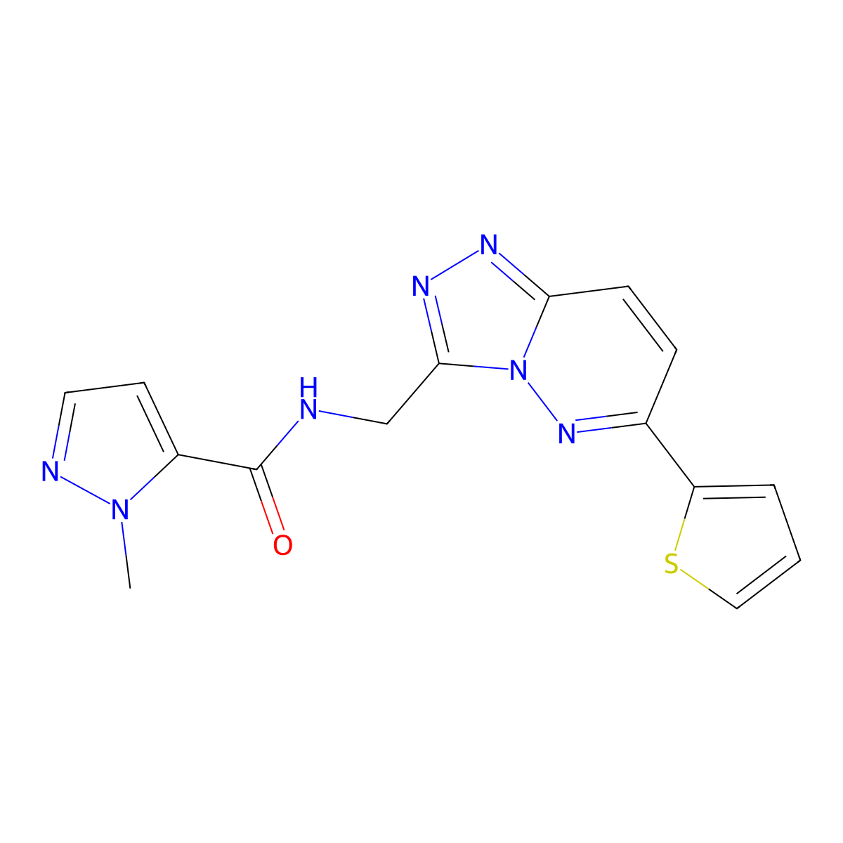 1-methyl-N-{[6-(thiophen-2-yl)-[1,2,4]triazolo[4,3-b]pyridazin-3-yl]methyl}-1H-pyrazole-5-carboxamide molecular structure, CAS 2034507-29-2