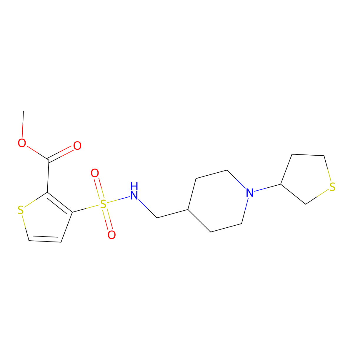 methyl 3-(N-((1-(tetrahydrothiophen-3-yl)piperidin-4-yl)methyl)sulfamoyl)thiophene-2-carboxylate molecular structure, CAS 2034507-30-5