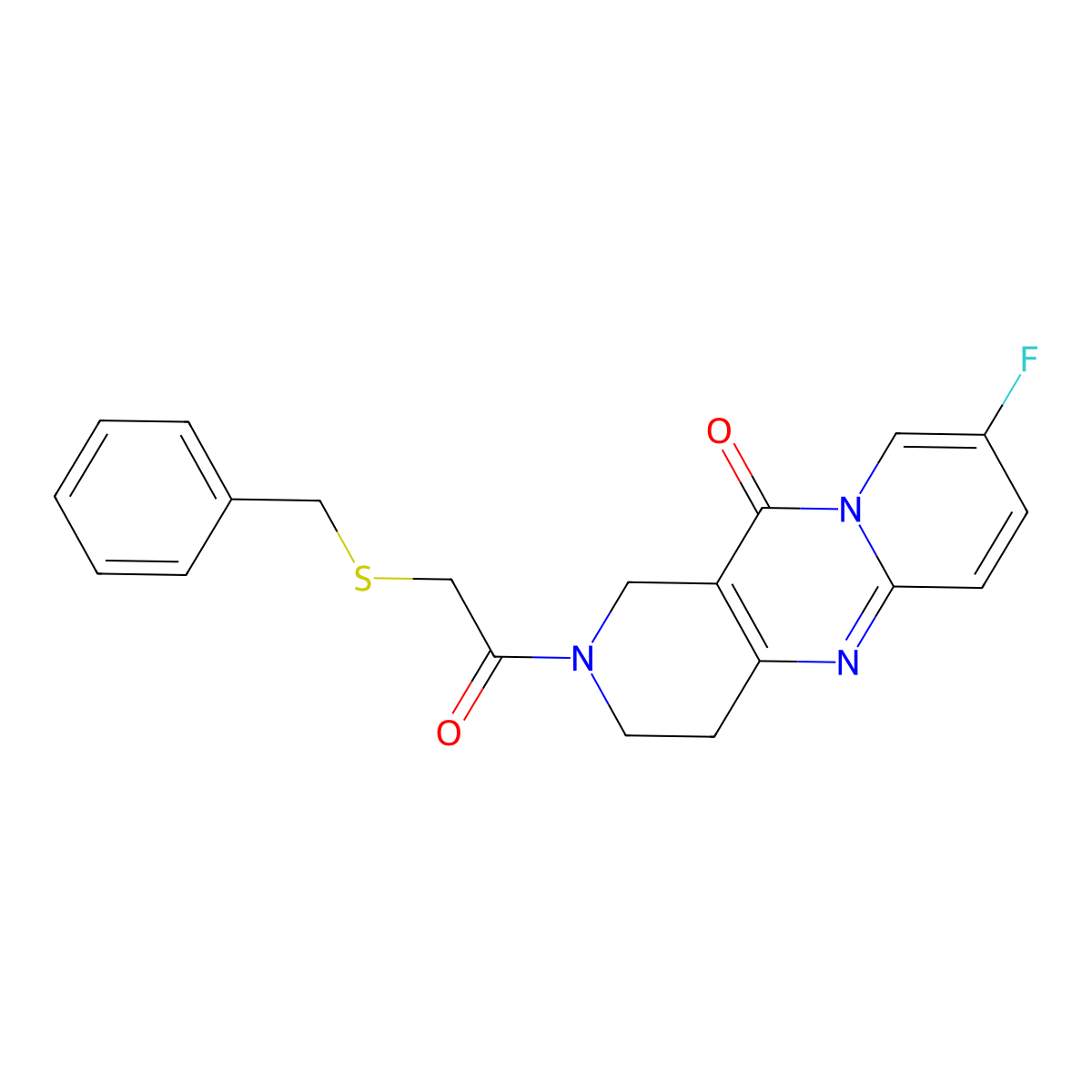 2-(2-(benzylthio)acetyl)-8-fluoro-3,4-dihydro-1H-dipyrido[1,2-a:4',3'-d]pyrimidin-11(2H)-one molecular structure, CAS 2034507-31-6