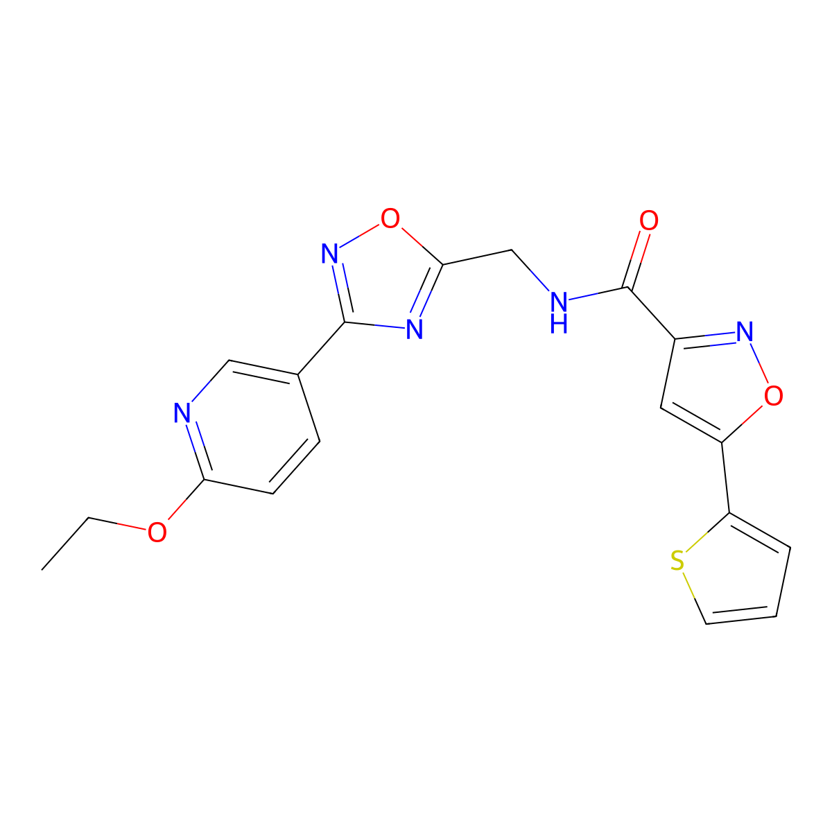 N-((3-(6-ethoxypyridin-3-yl)-1,2,4-oxadiazol-5-yl)methyl)-5-(thiophen-2-yl)isoxazole-3-carboxamide molecular structure, CAS 2034507-34-9