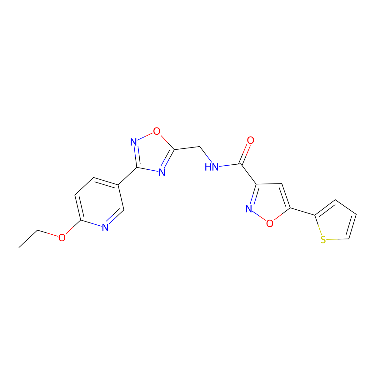 N-((3-(6-ethoxypyridin-3-yl)-1,2,4-oxadiazol-5-yl)methyl)-5-(thiophen-2-yl)isoxazole-3-carboxamide molecular structure, CAS 2034507-34-9