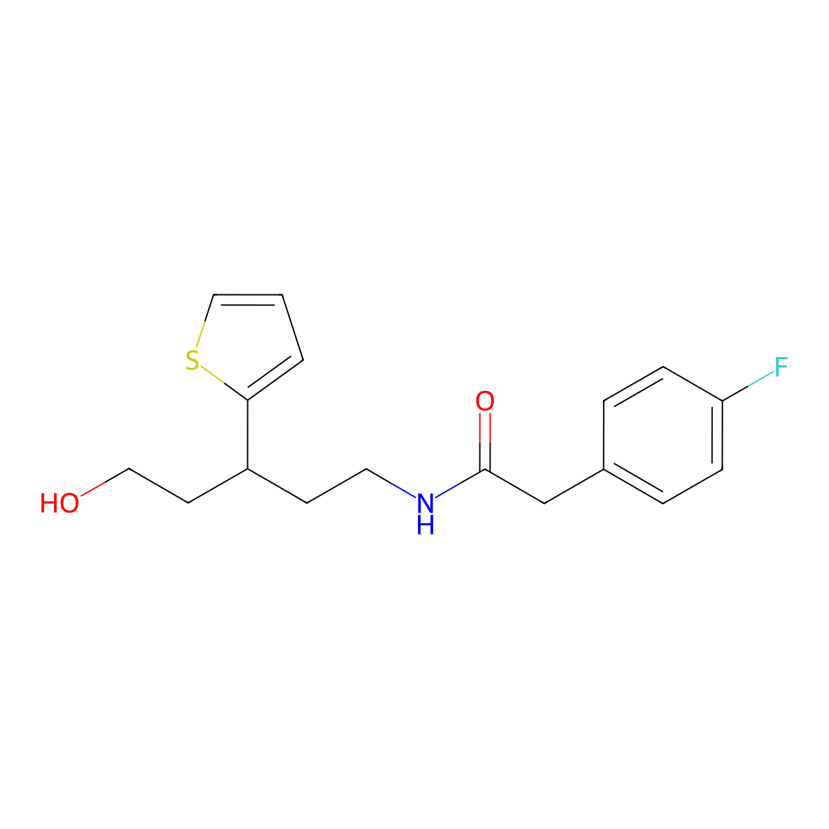 2-(4-fluorophenyl)-N-[5-hydroxy-3-(thiophen-2-yl)pentyl]acetamide molecular structure, CAS 2034507-36-1