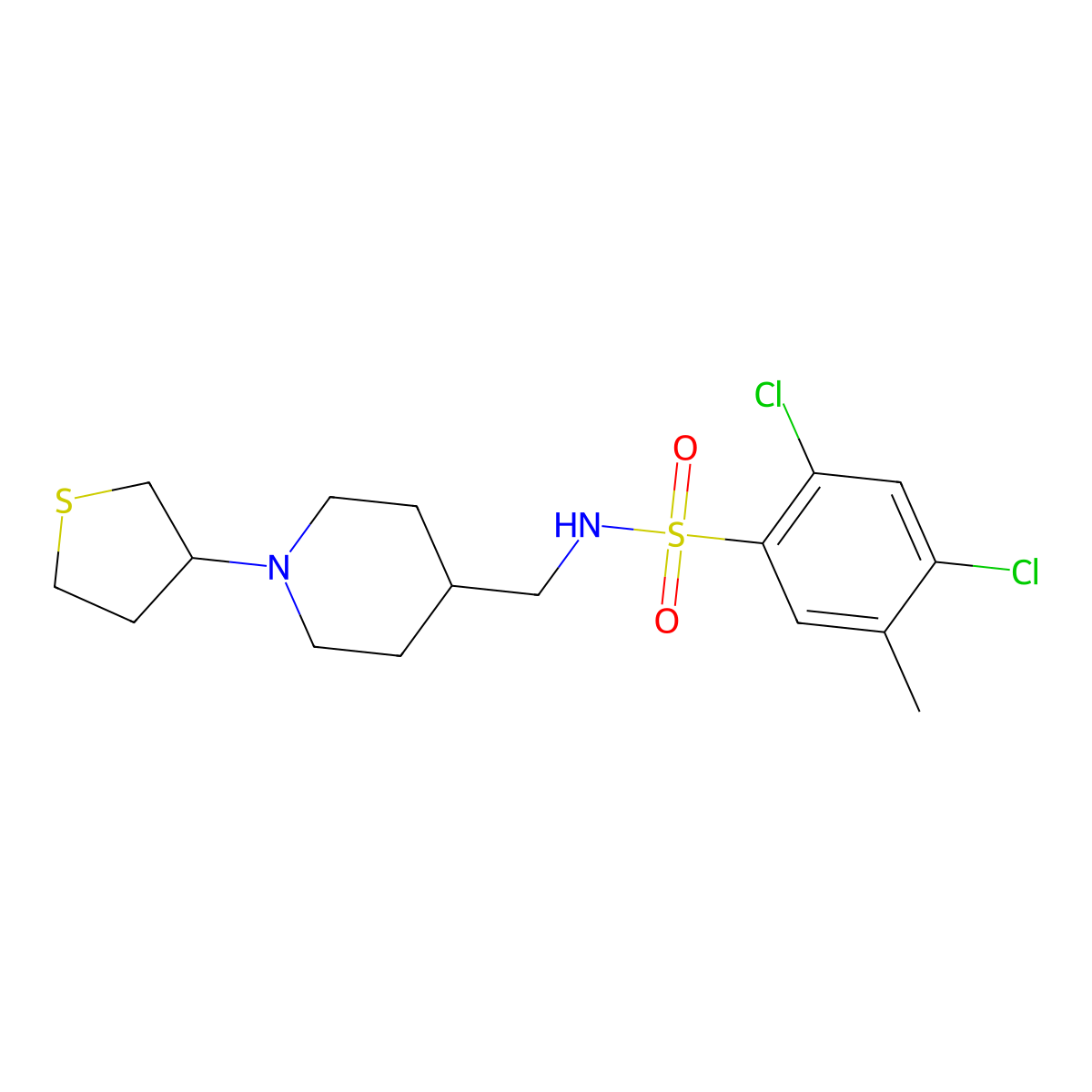 2,4-dichloro-5-methyl-N-((1-(tetrahydrothiophen-3-yl)piperidin-4-yl)methyl)benzenesulfonamide molecular structure, CAS 2034507-38-3
