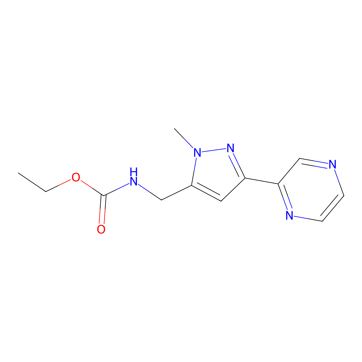 ethyl ((1-methyl-3-(pyrazin-2-yl)-1H-pyrazol-5-yl)methyl)carbamate molecular structure, CAS 2034507-41-8
