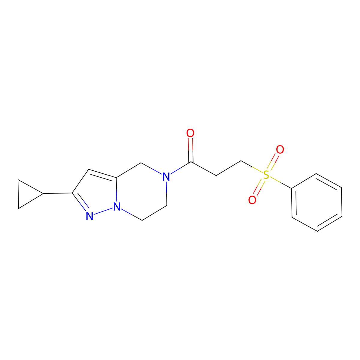 1-(2-cyclopropyl-6,7-dihydropyrazolo[1,5-a]pyrazin-5(4H)-yl)-3-(phenylsulfonyl)propan-1-one molecular structure, CAS 2034507-43-0