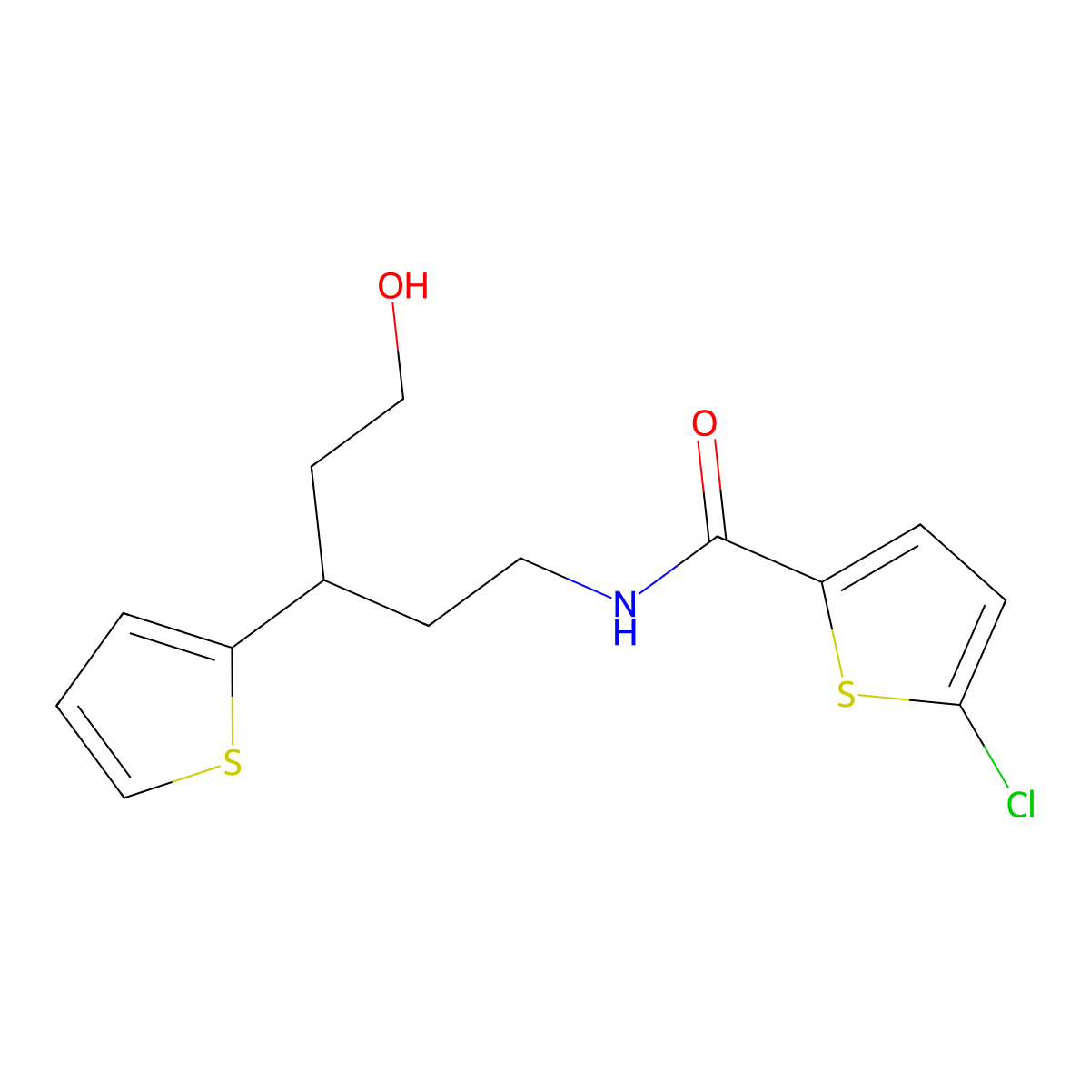 5-chloro-N-(5-hydroxy-3-(thiophen-2-yl)pentyl)thiophene-2-carboxamide molecular structure, CAS 2034507-44-1