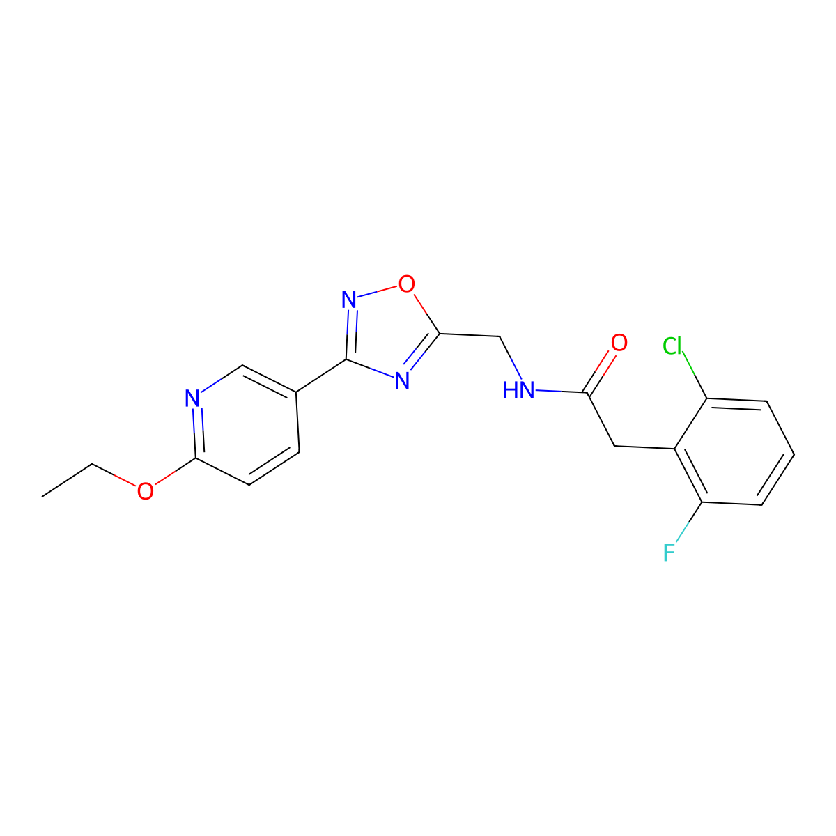 2-(2-chloro-6-fluorophenyl)-N-((3-(6-ethoxypyridin-3-yl)-1,2,4-oxadiazol-5-yl)methyl)acetamide molecular structure, CAS 2034507-46-3