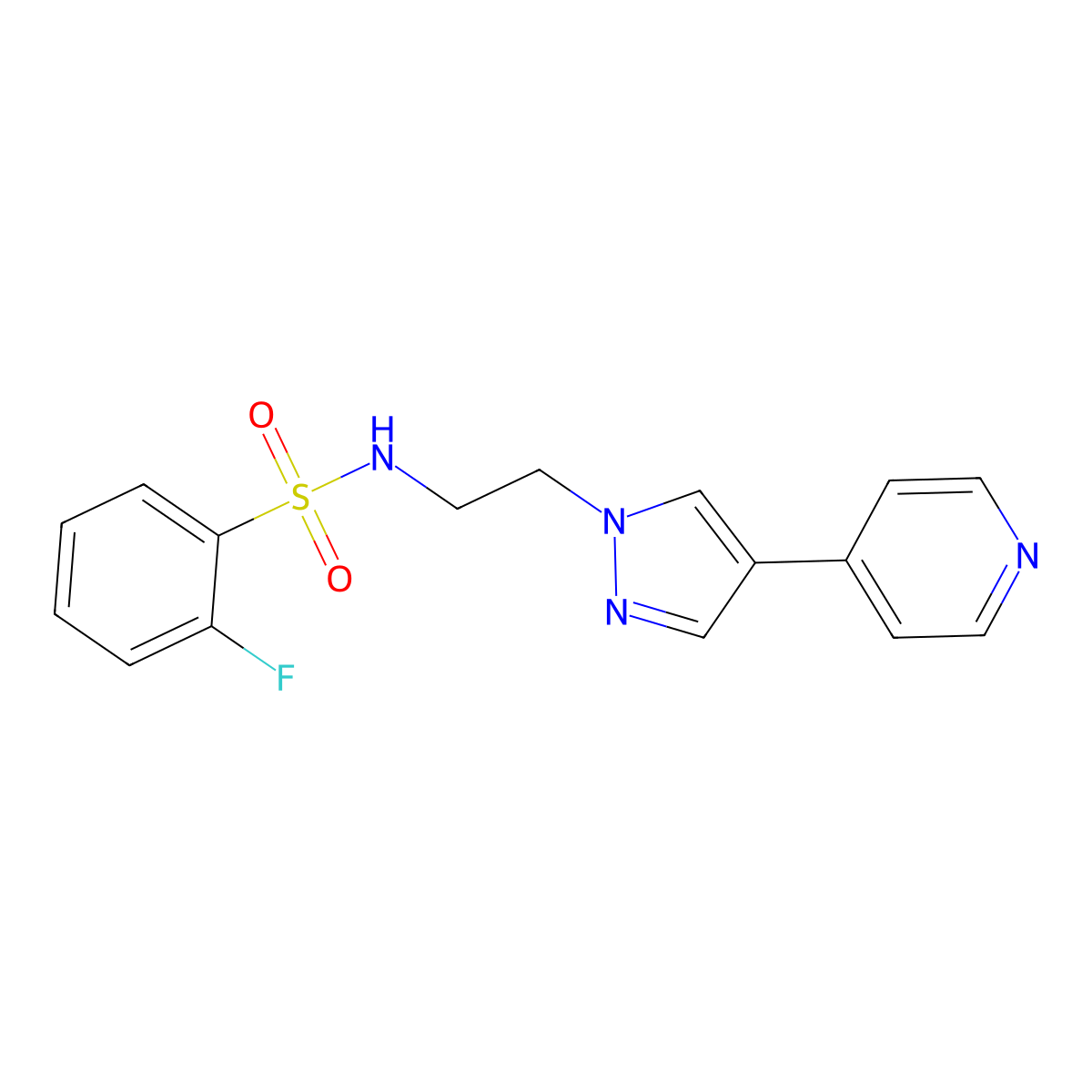 2-fluoro-N-{2-[4-(pyridin-4-yl)-1H-pyrazol-1-yl]ethyl}benzene-1-sulfonamide molecular structure, CAS 2034507-48-5