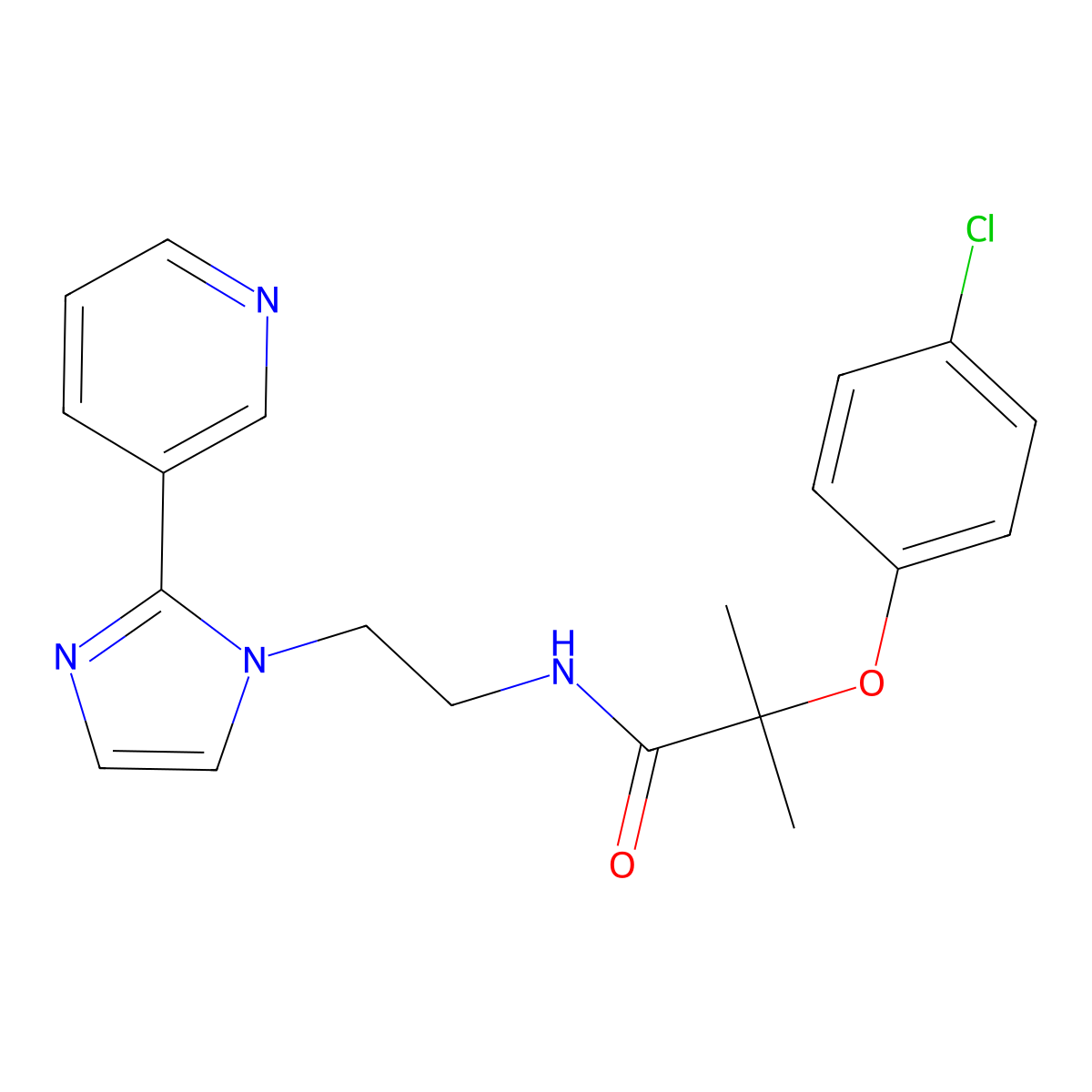 2-(4-chlorophenoxy)-2-methyl-N-{2-[2-(pyridin-3-yl)-1H-imidazol-1-yl]ethyl}propanamide molecular structure, CAS 2034507-55-4