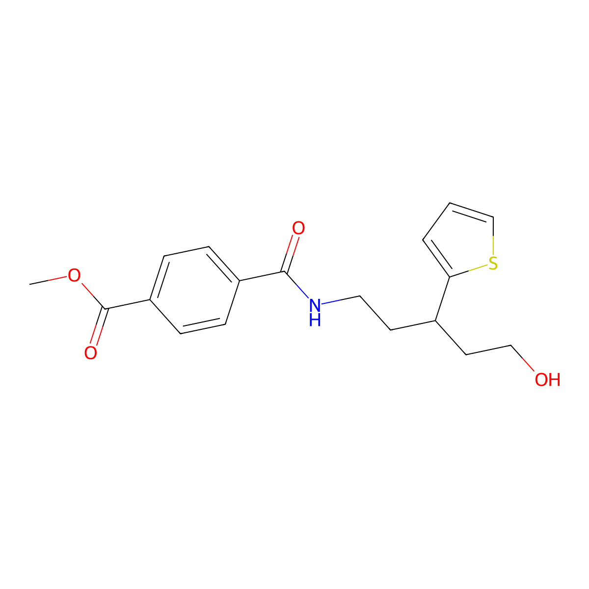 Methyl 4-((5-hydroxy-3-(thiophen-2-yl)pentyl)carbamoyl)benzoate molecular structure, CAS 2034507-56-5