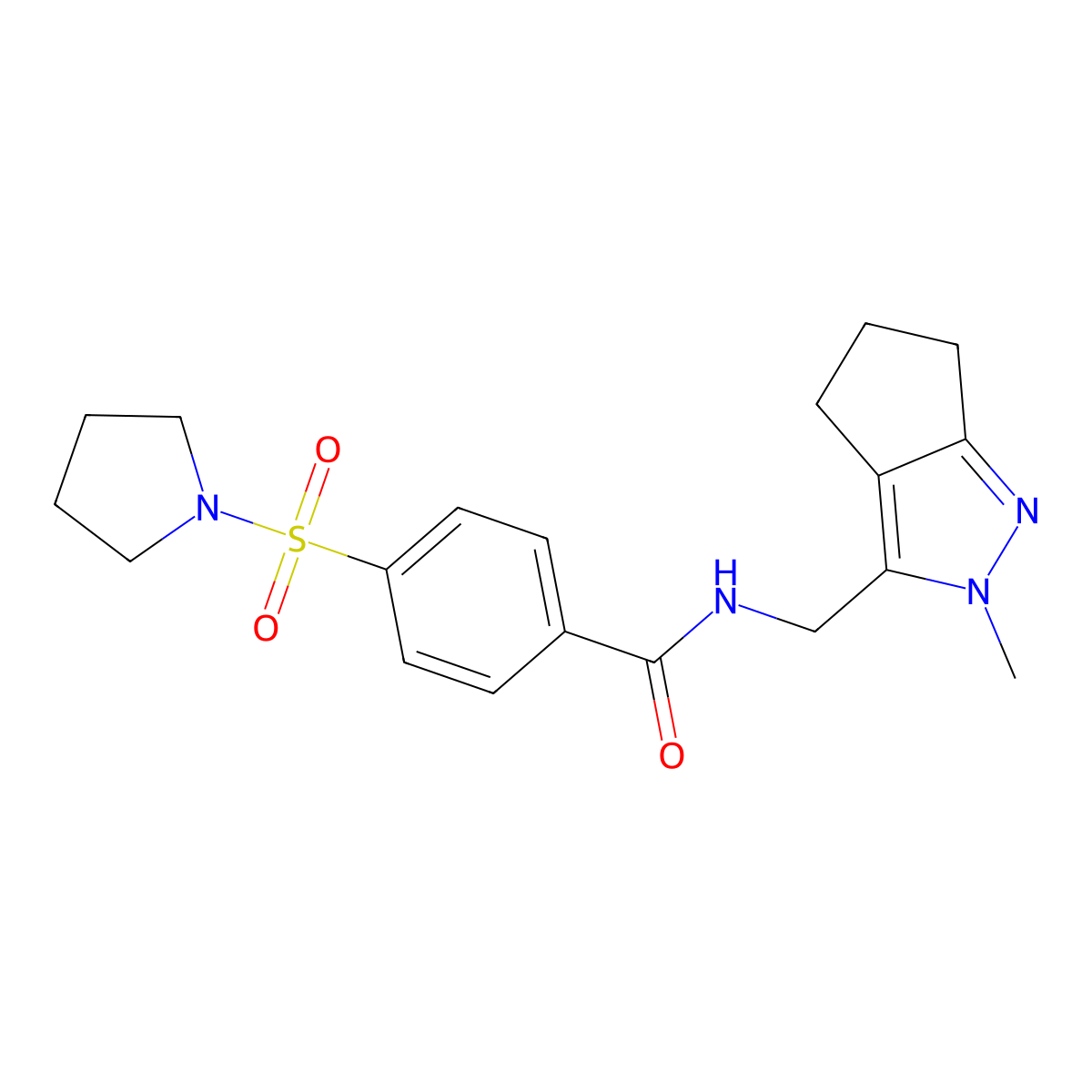 N-({2-methyl-2H,4H,5H,6H-cyclopenta[c]pyrazol-3-yl}methyl)-4-(pyrrolidine-1-sulfonyl)benzamide molecular structure, CAS 2034507-57-6