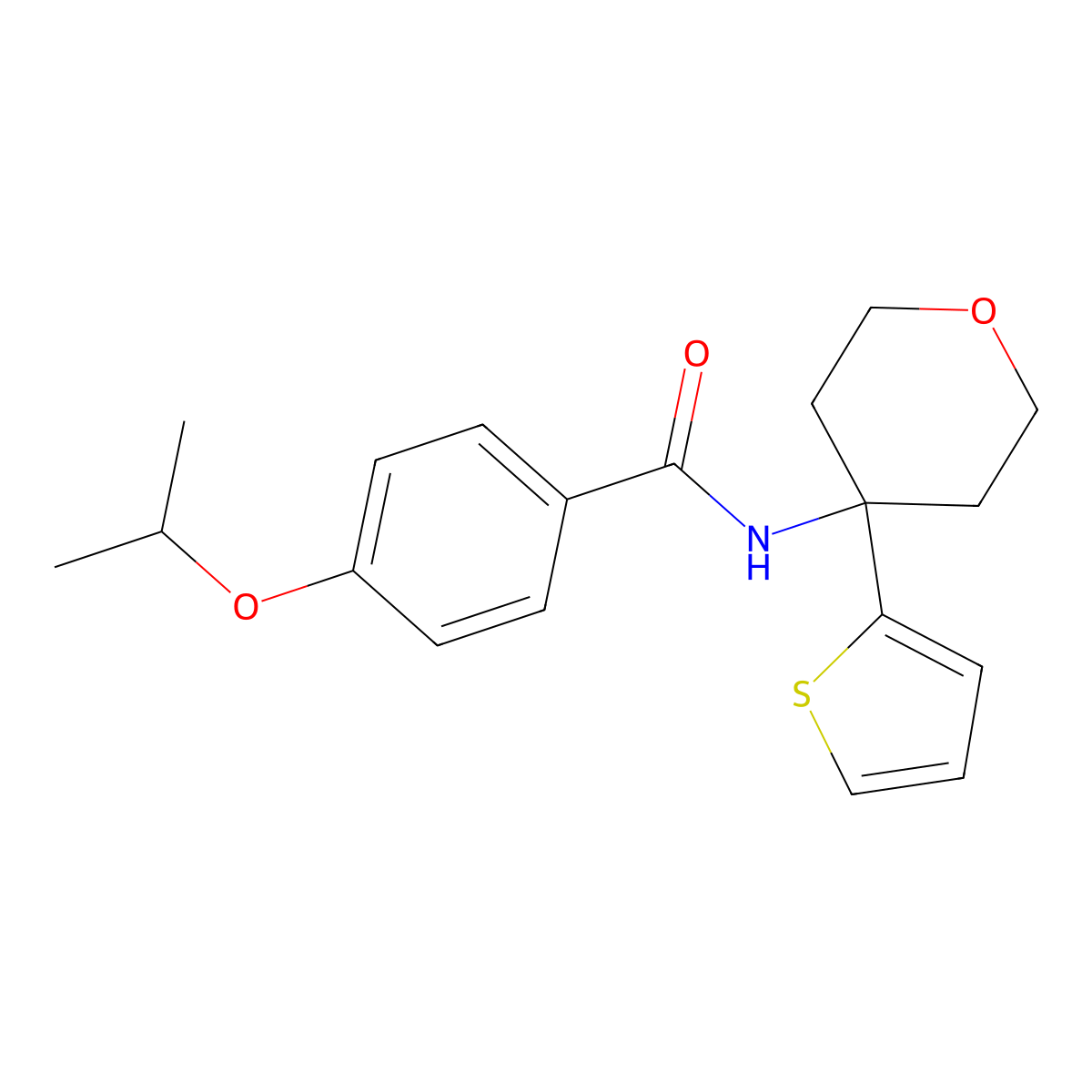 4-isopropoxy-N-(4-(thiophen-2-yl)tetrahydro-2H-pyran-4-yl)benzamide molecular structure, CAS 2034507-60-1