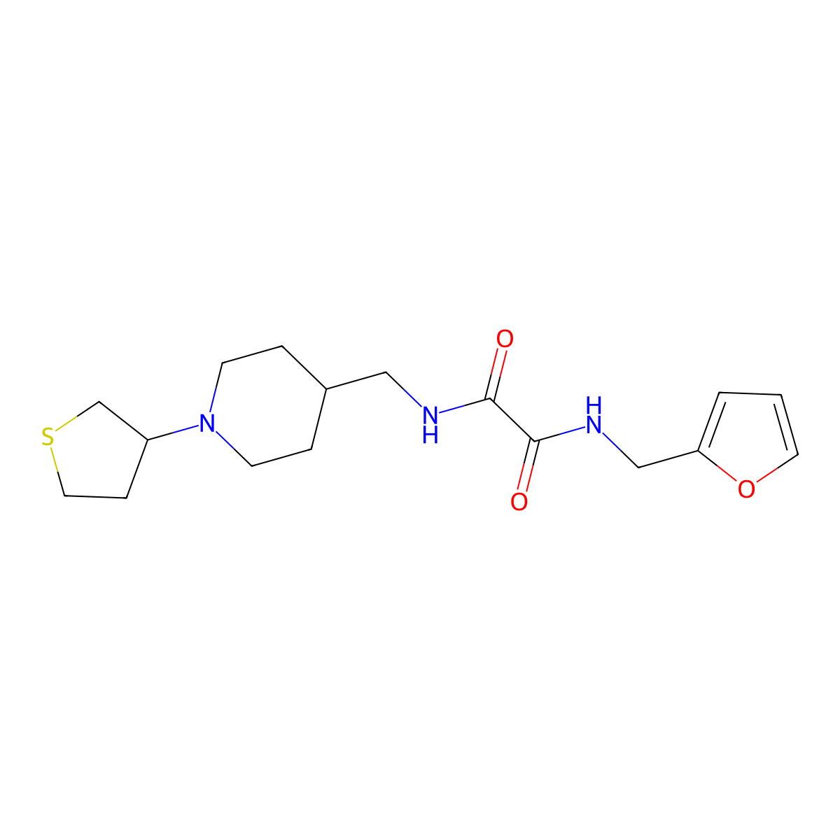 N1-(furan-2-ylmethyl)-N2-((1-(tetrahydrothiophen-3-yl)piperidin-4-yl)methyl)oxalamide molecular structure, CAS 2034507-64-5