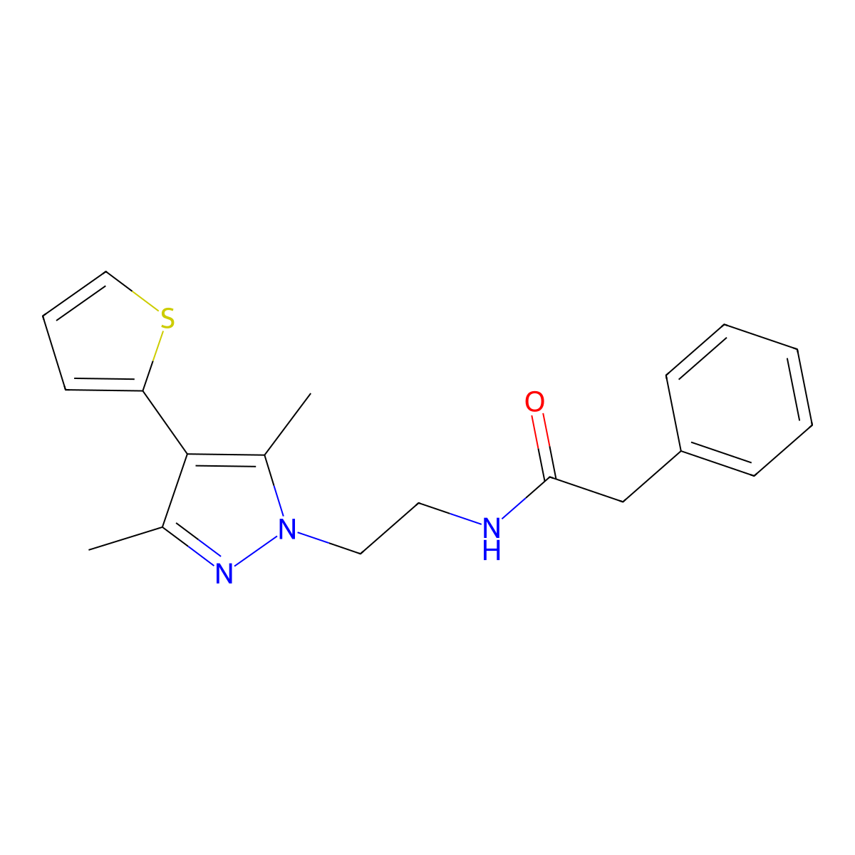N-{2-[3,5-dimethyl-4-(thiophen-2-yl)-1H-pyrazol-1-yl]ethyl}-2-phenylacetamide molecular structure, CAS 2034507-65-6