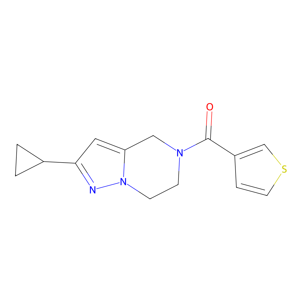 (2-cyclopropyl-6,7-dihydropyrazolo[1,5-a]pyrazin-5(4H)-yl)(thiophen-3-yl)methanone molecular structure, CAS 2034507-66-7