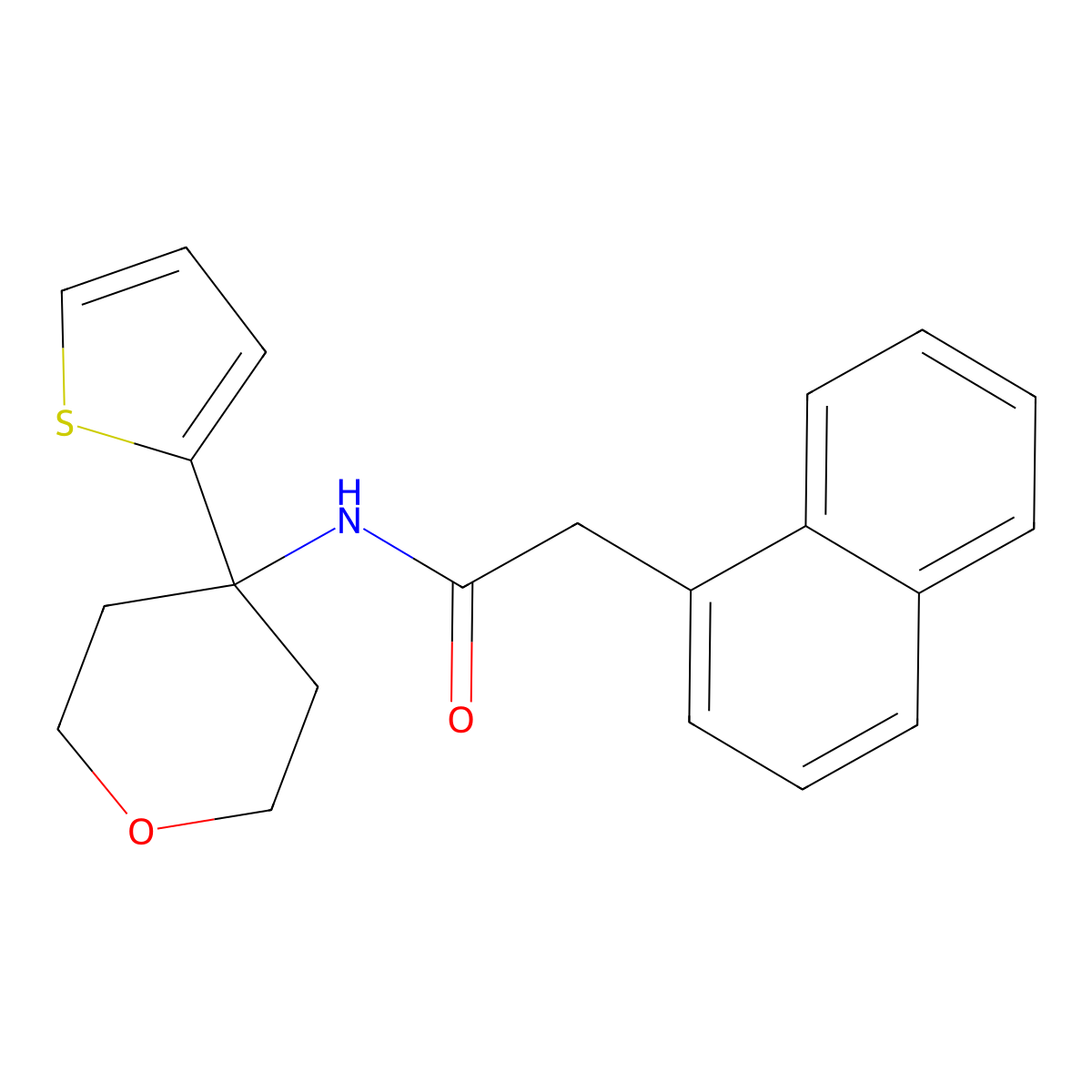 2-(naphthalen-1-yl)-N-(4-(thiophen-2-yl)tetrahydro-2H-pyran-4-yl)acetamide molecular structure, CAS 2034507-68-9