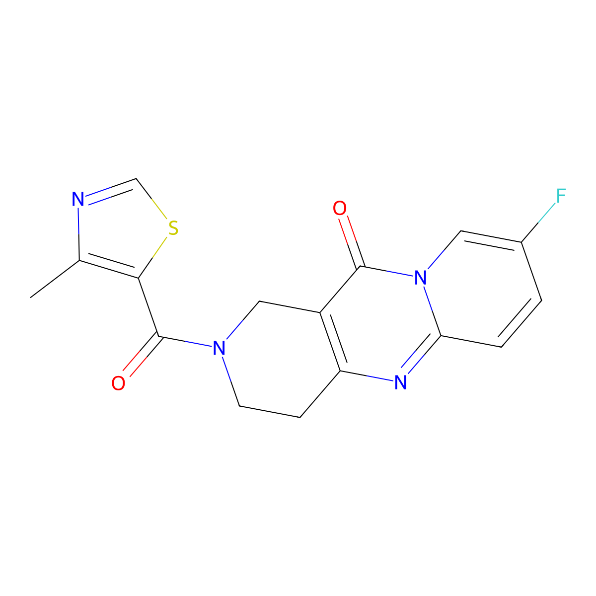 8-fluoro-2-(4-methylthiazole-5-carbonyl)-3,4-dihydro-1H-dipyrido[1,2-a:4',3'-d]pyrimidin-11(2H)-one molecular structure, CAS 2034507-72-5