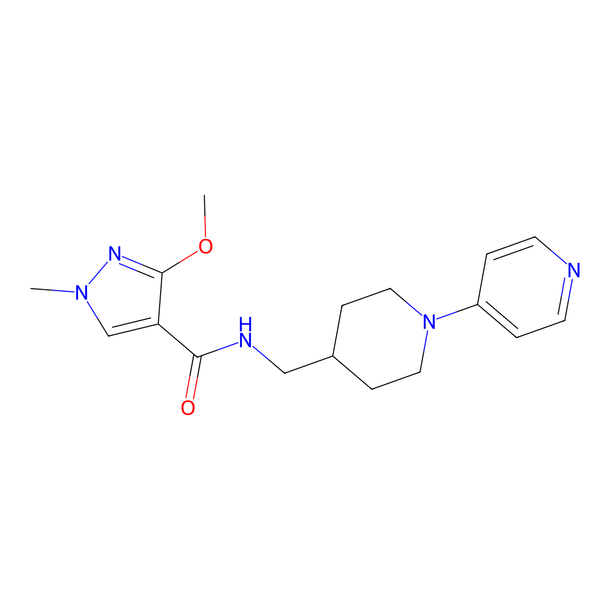 3-methoxy-1-methyl-N-((1-(pyridin-4-yl)piperidin-4-yl)methyl)-1H-pyrazole-4-carboxamide molecular structure, CAS 2034507-73-6