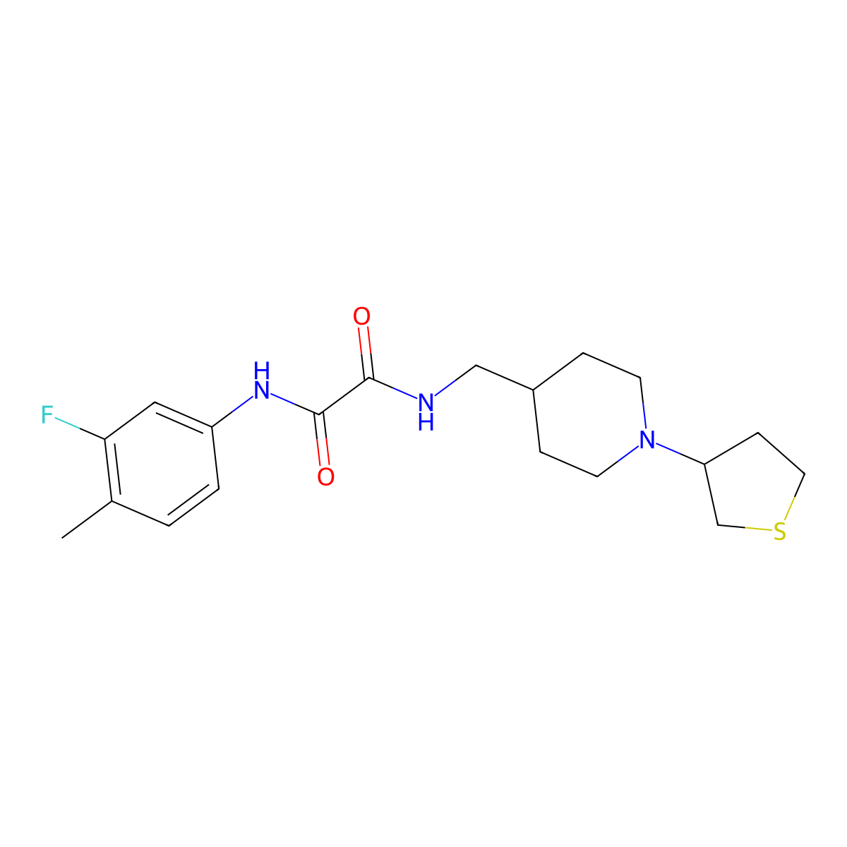 N1-(3-fluoro-4-methylphenyl)-N2-((1-(tetrahydrothiophen-3-yl)piperidin-4-yl)methyl)oxalamide molecular structure, CAS 2034507-78-1