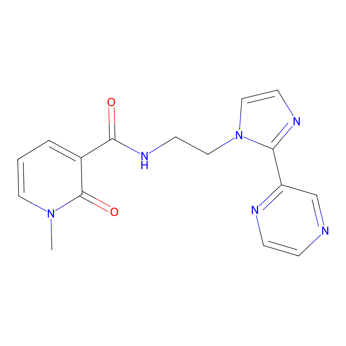 1-methyl-2-oxo-N-(2-(2-(pyrazin-2-yl)-1H-imidazol-1-yl)ethyl)-1,2-dihydropyridine-3-carboxamide molecular structure, CAS 2034507-79-2