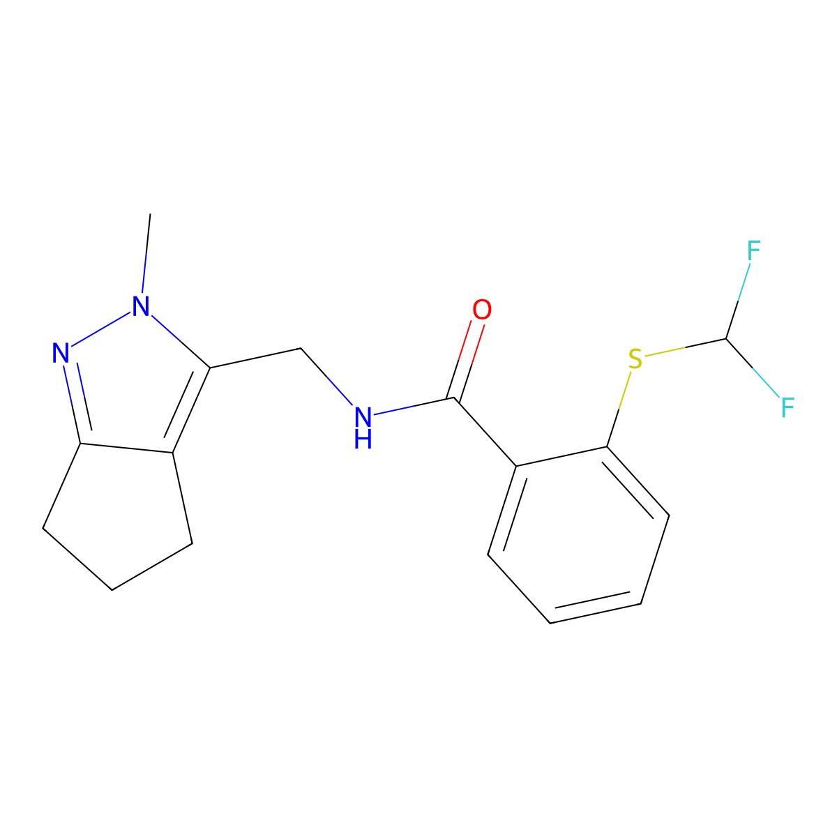 2-((difluoromethyl)thio)-N-((2-methyl-2,4,5,6-tetrahydrocyclopenta[c]pyrazol-3-yl)methyl)benzamide molecular structure, CAS 2034507-81-6