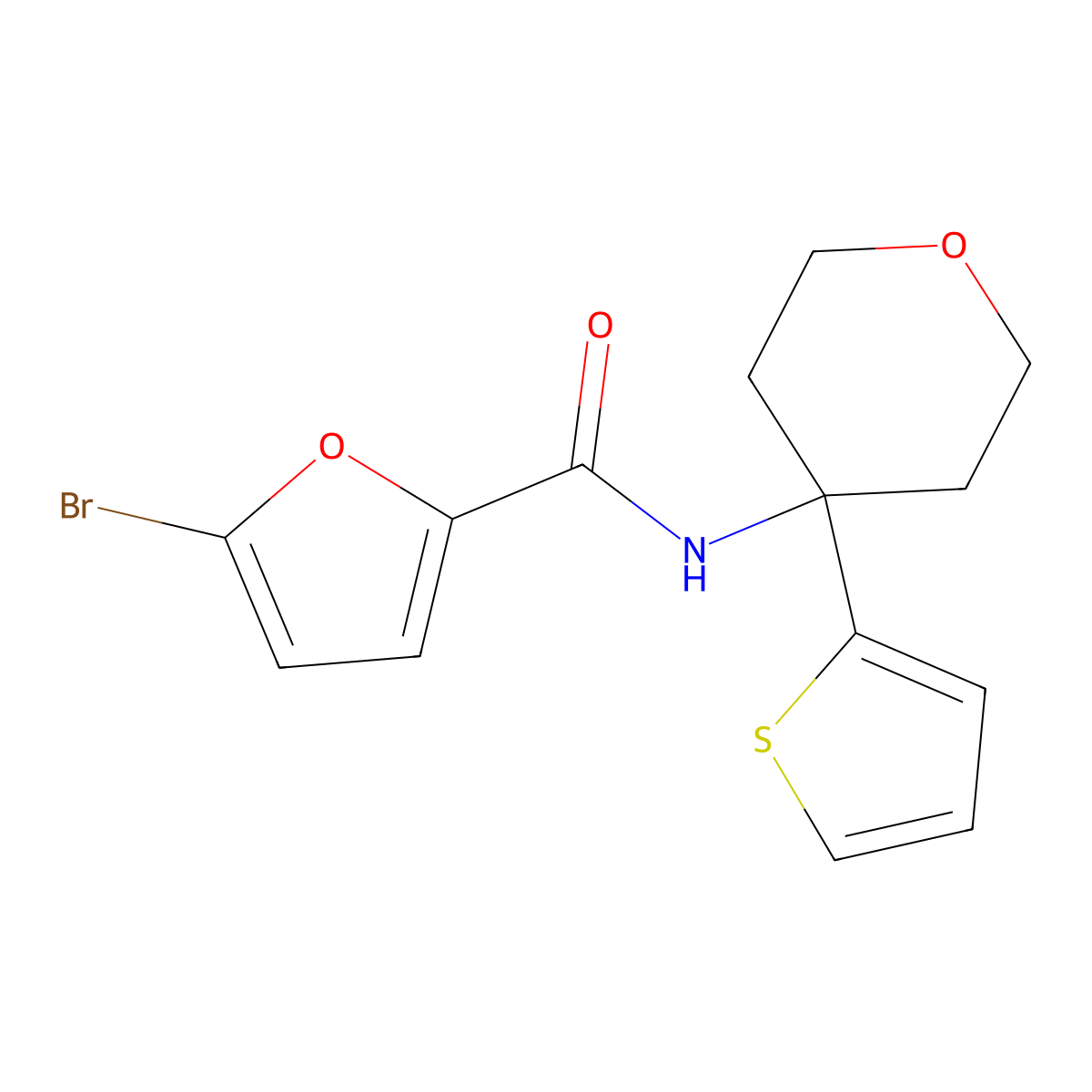 5-bromo-N-(4-(thiophen-2-yl)tetrahydro-2H-pyran-4-yl)furan-2-carboxamide molecular structure, CAS 2034507-82-7