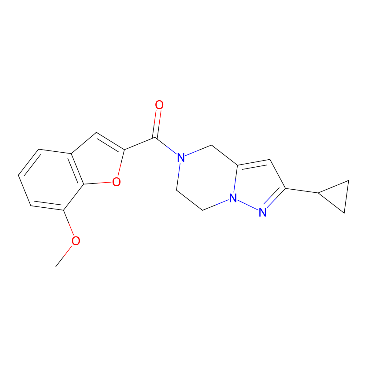 (2-cyclopropyl-6,7-dihydropyrazolo[1,5-a]pyrazin-5(4H)-yl)(7-methoxybenzofuran-2-yl)methanone molecular structure, CAS 2034507-84-9