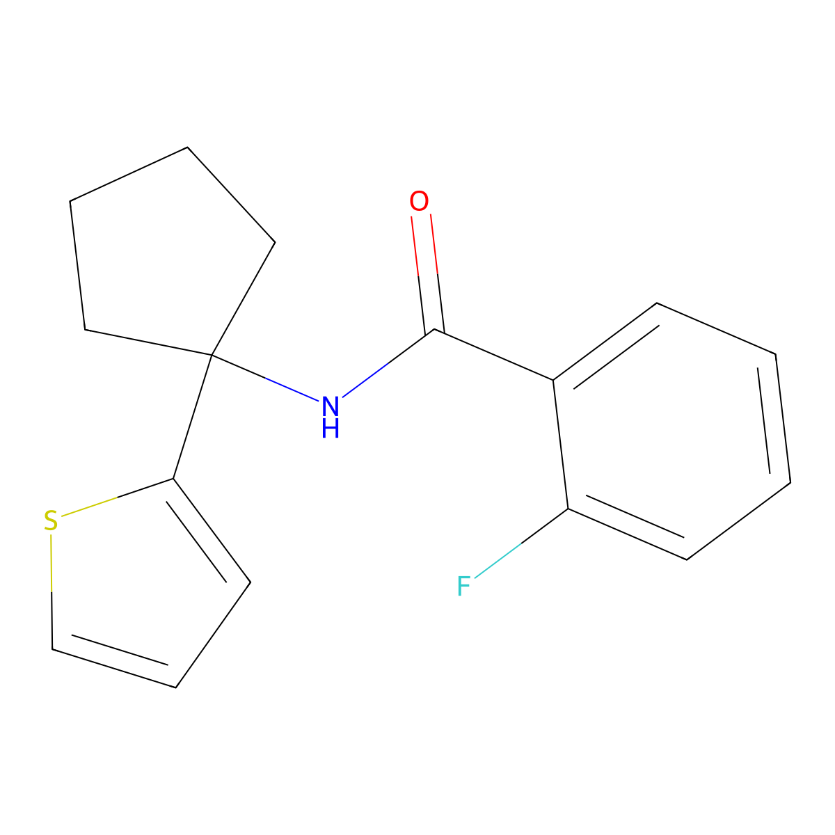 2-fluoro-N-(1-(thiophen-2-yl)cyclopentyl)benzamide molecular structure, CAS 2034507-85-0